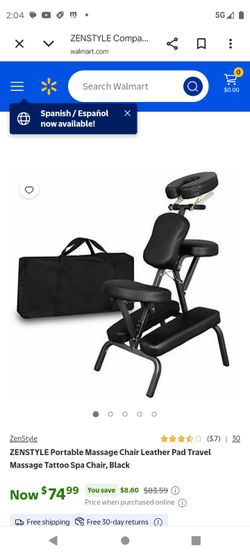 ZENY Portable Massage Chair, Tattoo Spa Therapy Chair, Adjustable, Black, PU Leather, Aluminum, Modern Style, 23"L x 18"W x 42"H, 250 Lbs Weight Capac