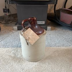 Vintage Stoneware Whiskey Jug with Handle 