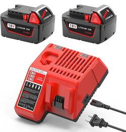 2 Pack 18 Volt 5.0Ah Lithium Battery Replacement for Milwaukee M18 Battery and Charger Combo, Compatible with Milwaukee M18 Cordless Power Tools