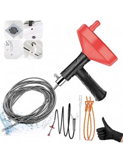 Drain Snake Auger 33 Ft, Plumbing Snake Drain Hair Clog Removal Tool, Heavy Duty Snake Auger, Sink Unclogger Drain Cleaner Tool for Bathroom Kitchen T