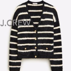 (NEW) (2 SIZES AVAILABLE) WOMEN’S J.CREW SWEATER LADY JACKET IN STRIPED BRUSHED YARN - SIZES: MEDIUM AND LARGE (MSRP: $178 EACH)