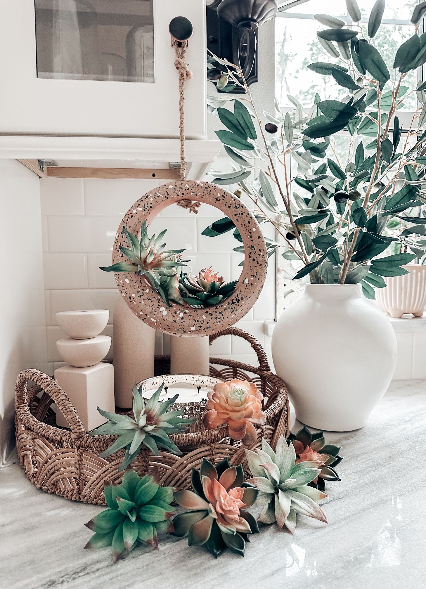 Jungalow lot succulents + terrazzo terracotta hanging circle planter boho home