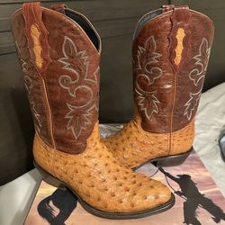 BOTAS AVESTRUZ COGNAC OSTRICH COWBOYS BOOTS 100% REAL SKIN 11.5 US OR 29.5 MX WORN ONCE