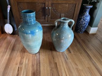 Aqua Blue Turquoise Decor Vase Set (2)