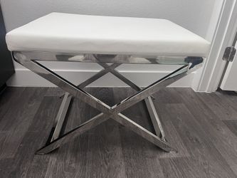 Bench With White Faux Leather Seat Cushion