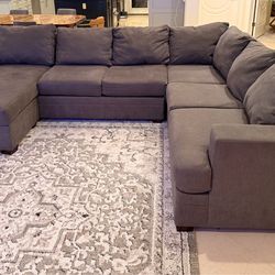 Bonaterra Charcoal Grey Fabric 127" 2 Piece U-Shaped Sectional with Right Arm Facing Sofa Chaise | Track Arms