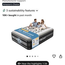 OhGeni Air Mattress Queen with Built in Pump, 18" Raised Blow up Bed, 800lb