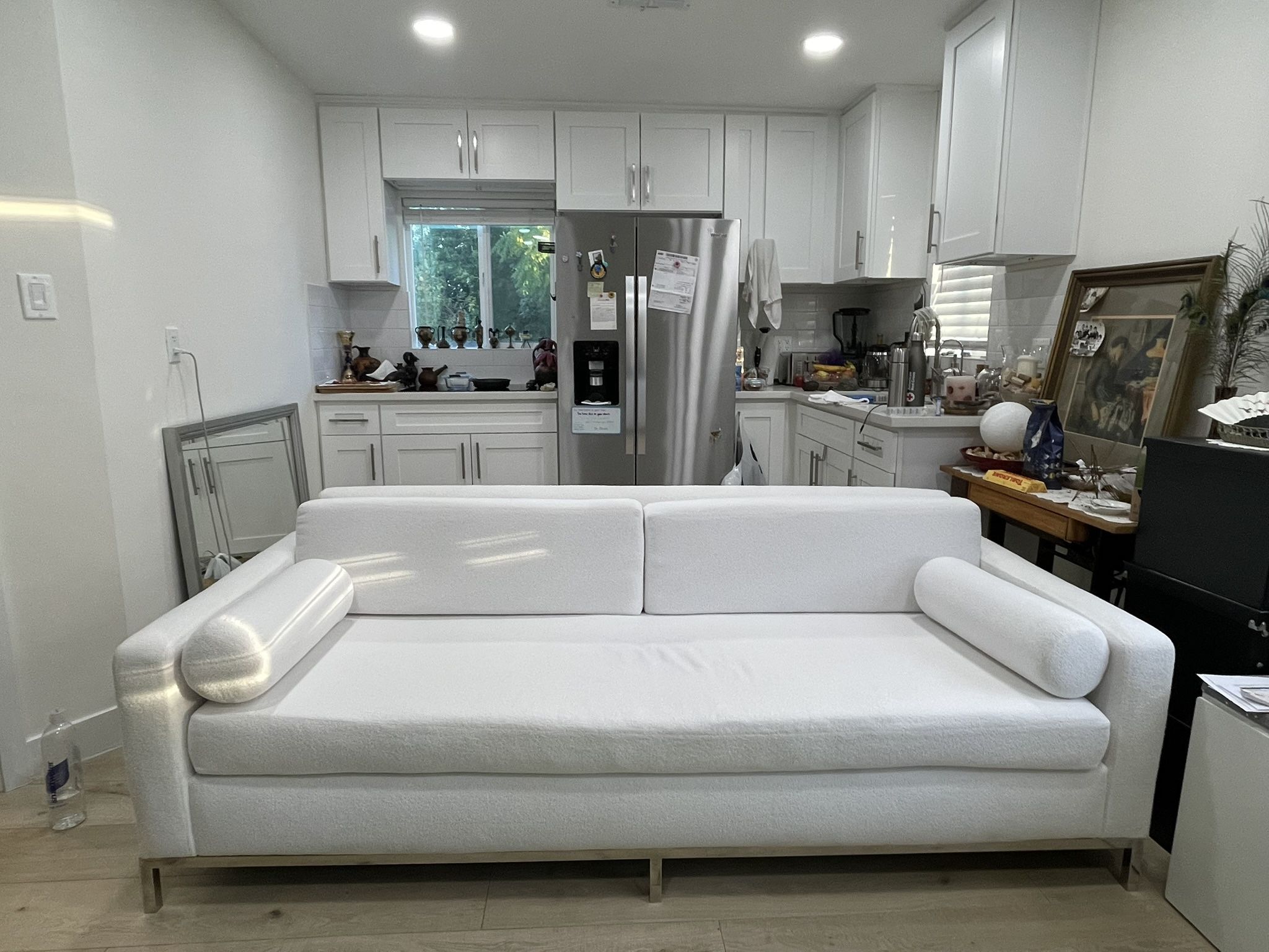 White Couch / Sofa _Back Height 29, Arm rest height 24, Width 34, Length 84