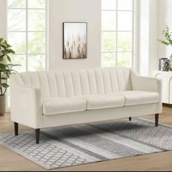 White Velvet Three Seats Sofa For Living Room Bedroom 