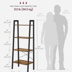 VASAGLE Ladder Shelf, 4-Tier Bookshelf, Storage Rack, Bookcase with Steel Frame