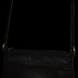 Roles Black Leather Shoulder Bag Purse With Long Strap And Pockets