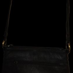 Roles Black Leather Shoulder Bag Purse With Long Strap And Pockets
