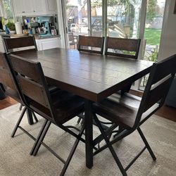 Bar Height Wooden Dining Table + 6 Chairs