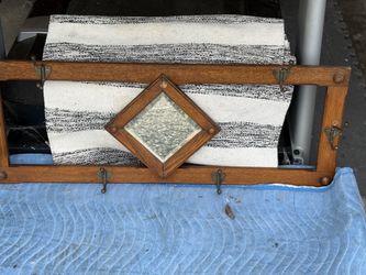 Vintage Wood Wall-Mounted Coat Rack with Mirror