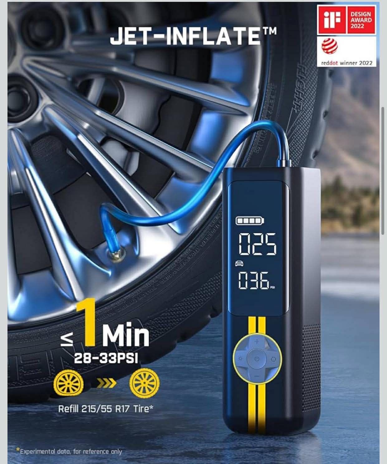 Tire Inflator Portable Air Compressor, 1 Min Fast Inflation, 150PSI Cordless Tire Inflator with LED Dual Screen, Suitable for MPV, Car, Motorcycle, Up