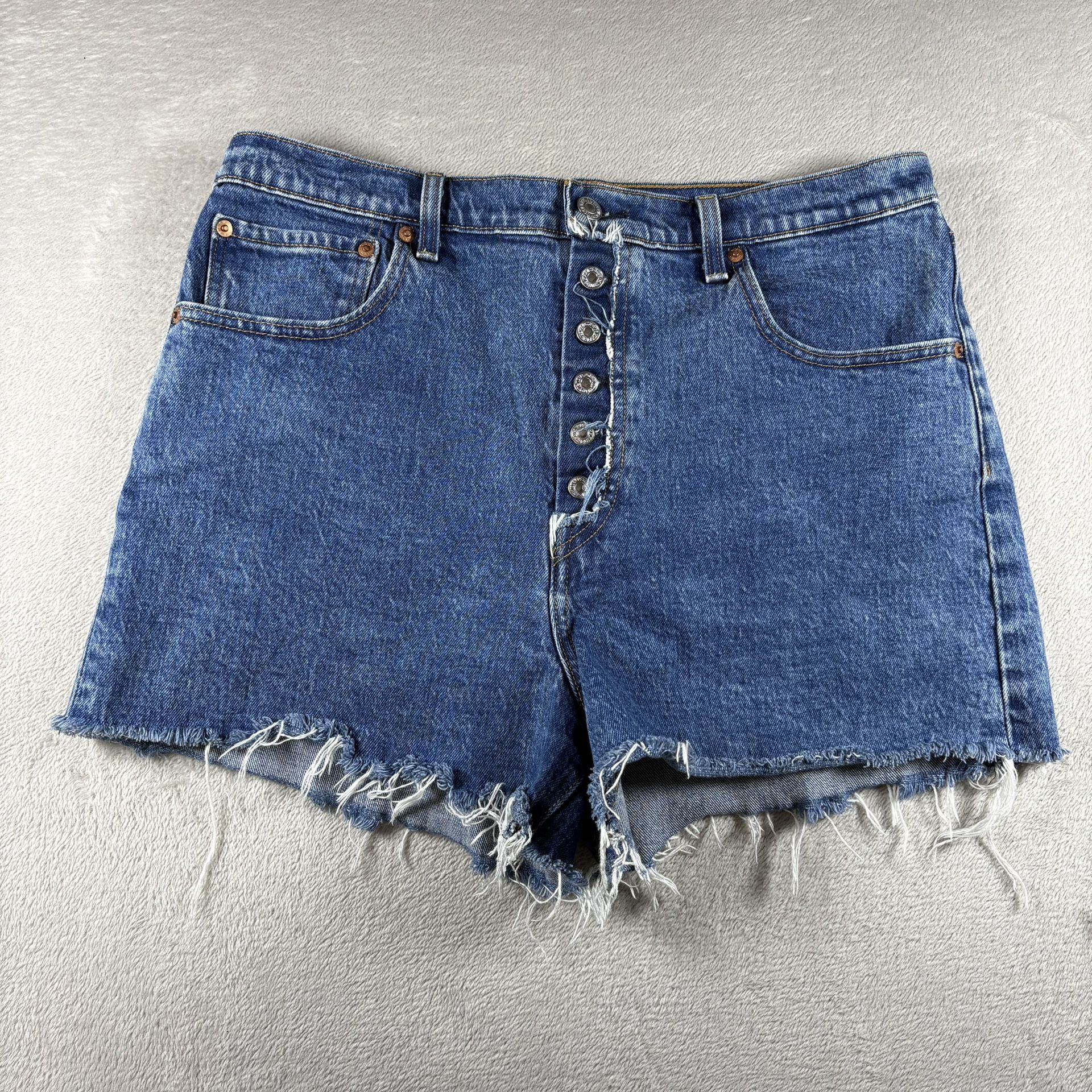 Levi's Shorts Women's 32 Blue Ribcage High Waist Raw Hem Cowgirl Western #2743