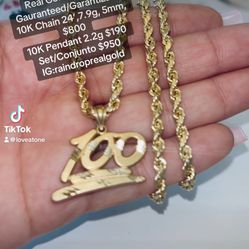 10K Gold Rope Chain & Pendant 
