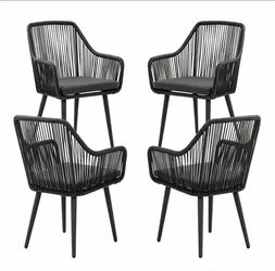 4 PCS Outdoor Dining Chairs, Rattan Patio Chairs with Armrest, Black All-Weather
