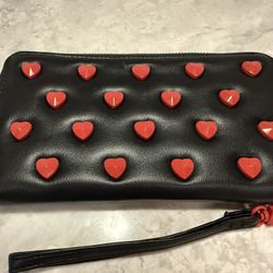 Betsey Johnson Black Wristlet w/ Red Studded Hearts