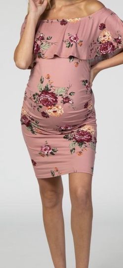 Maternity Dress Ruched Pink Blush 