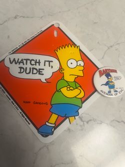 Bart Simpson The Simpsons Vintage Button and Sign