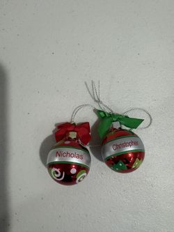 Mini ornaments with name Nicholas & Christopher on front 