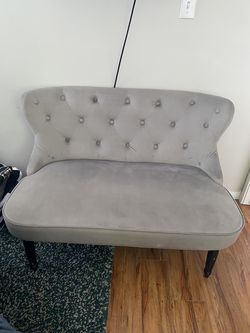 Grey Velvet Tufted Settee