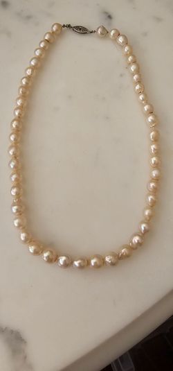 Vintage 15" Cultured Pearl Choker Necklace Silver Tone Filigree Fishhook Clasp
