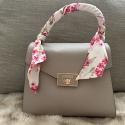 Beige Guess Purse w/ Scarf Wrapped Handle 