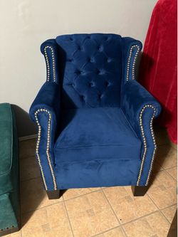 custom, blue velvet -arm chair