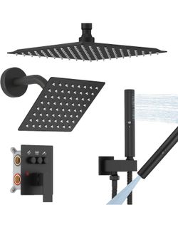 10 Inch Shower Faucet with Push Button Diverter Shower System, 2 in 1 Spray Handheld Showerhead, Ceiling Mount 10 Inch Shower Head with 6 Inch Wall Mo