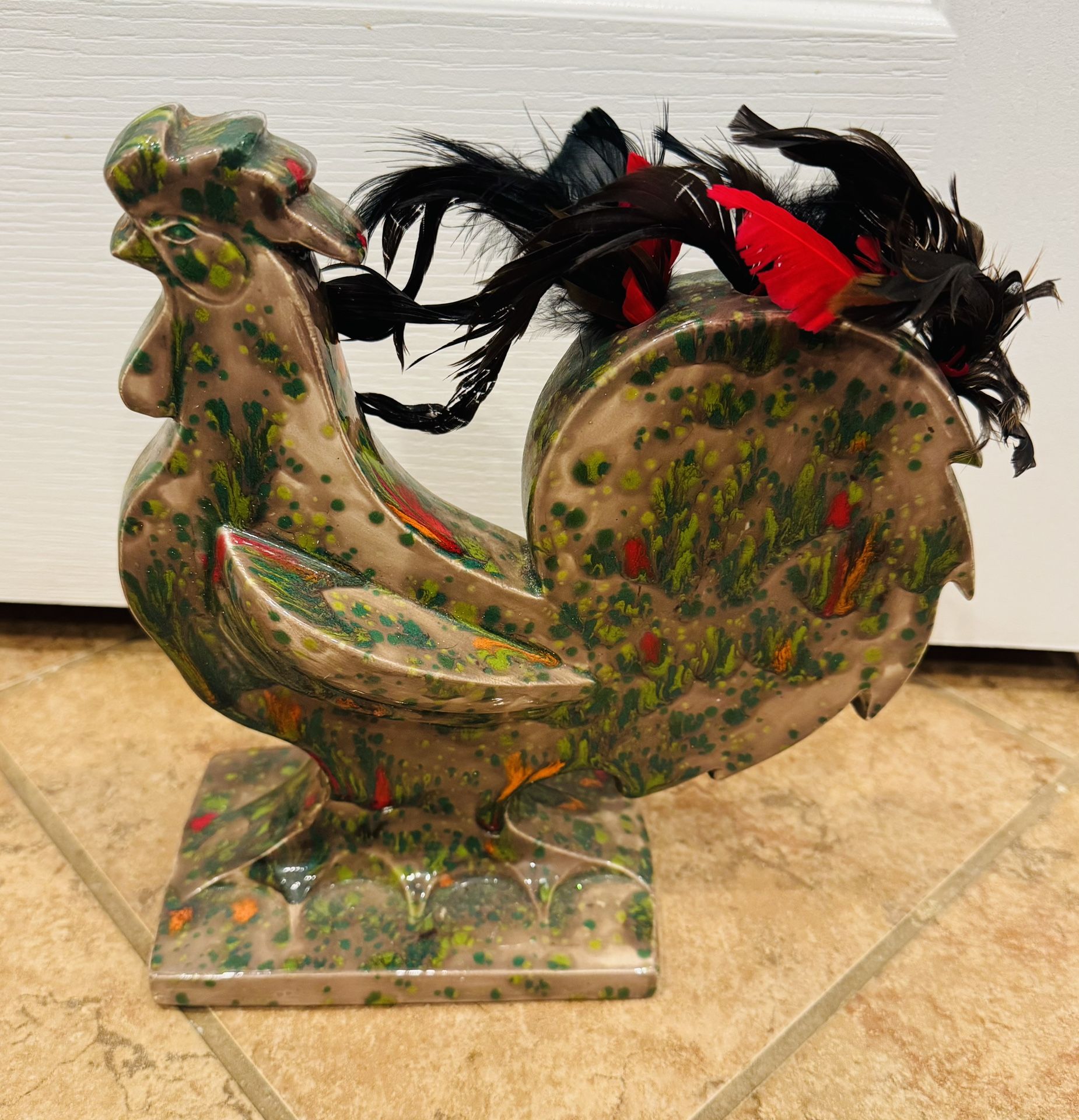 Ceramic Rooster Figurine - could be used as an incense holder  $5 - Some wear  