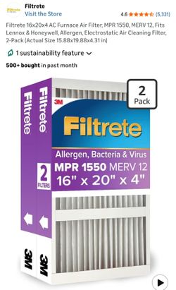 Filtrete 16x20x4 AC Furnace Air Filter, MPR 1550, MERV 12 - NEW