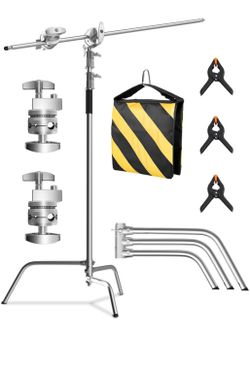 Stand with Boom Arm, Heavy Duty Photography Light Stand, 6.8ft/210cm Stainless Steel C-Stand Kit with Sandbag, 2.8ft/87cm Boom for Studio Softbox and 