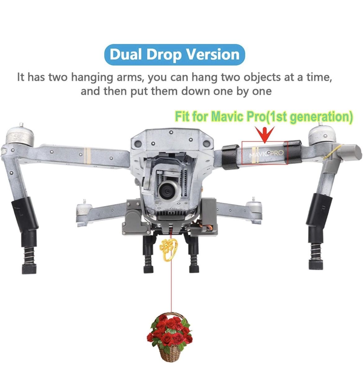 Hanatora Dual Drop Version Payload Airdrop Release Dropping Device for DJI Mavic Pro Drone,Air Drop Clip Delivery Transport Dropper System,Fishing Bai