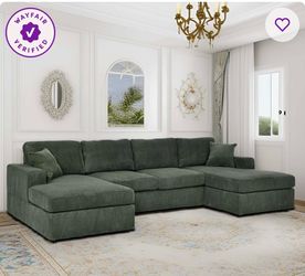 Dark Green Corduroy U-Shaped Sectional
