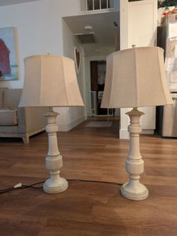 Pair of Large Rustic Farmhouse Table Lamps with Fabric Shades