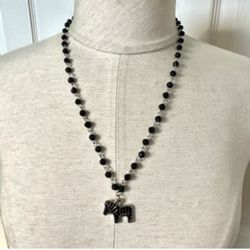 Black Beaded Silver Tone Zebra Pendant Necklace 