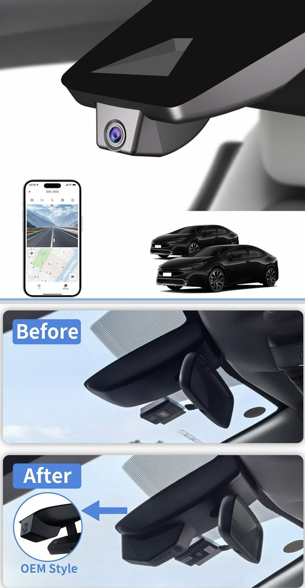 4K OEM-Style Dash Cam for Toyota Prius (2023–2025)