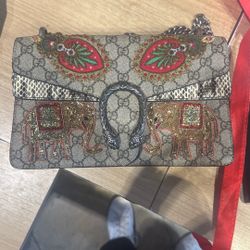 Gucci Hand Bag Plain Leather Brown Dionysus