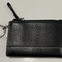 Womens Black Leather Coach Credit Card Holder Mini Wallet