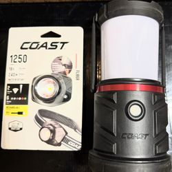 Coast Camping Gear Combo 1250 Lumens Lantern Flashlight AND  LED Headlamp