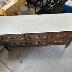 Wide Dresser Refinished White Cement Top