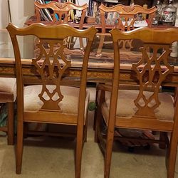 50+ Year Old Curly Wood Glass Top Dining Room Table (Best Offer) 