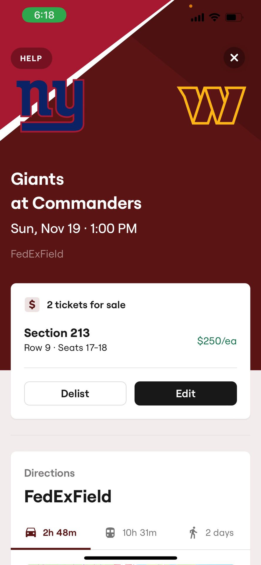 2 Washington Commanders Vs. New York Giants Tickets