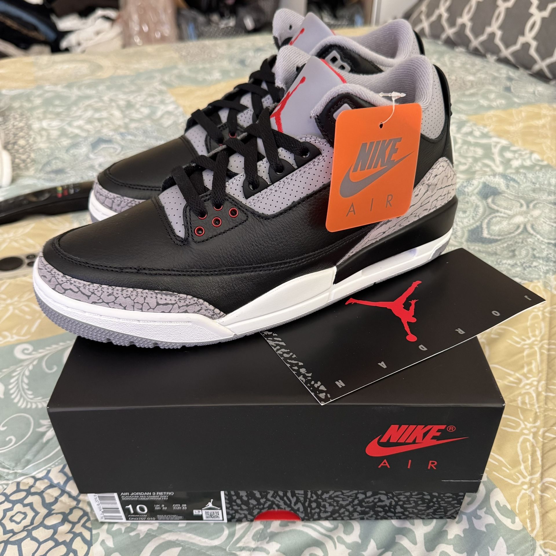 Jordan Retro 3 ‘Black Cement' Size 10 Men Brand New