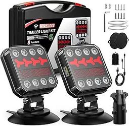 Wireless Magnetic Trailer Lights - Tail Light Kit Fast Charging, IP65 Waterproof, 10H Battery, 100FT Range for Trailer, Truck, RV, Camper, Boat