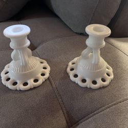 Milk Glass Candle Sticks - Vintage 