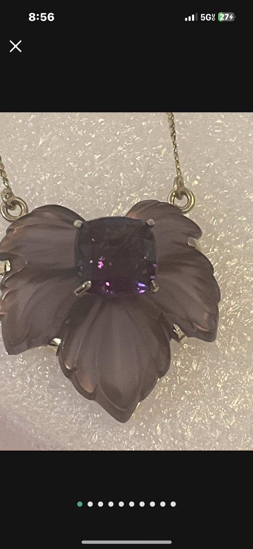 14k Amethyst Carved Leaf Carat Amethyst Stone 18 Inch chain custom made 