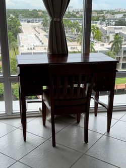Dark Wood Writing Desk with Chair